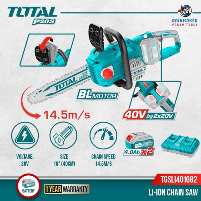 total LI-ION AKÜLÜ KÖMÜRSÜZ ZİNCİRLİ TESTERE - Görsel 2